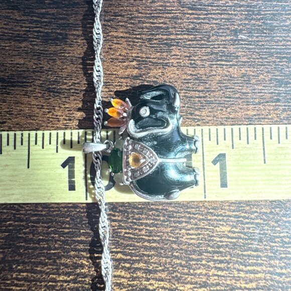 VTG Sterling Silver 925 Multi-Gemstone Elephant Pendant Necklace Size 24" Length - Picture 9 of 13